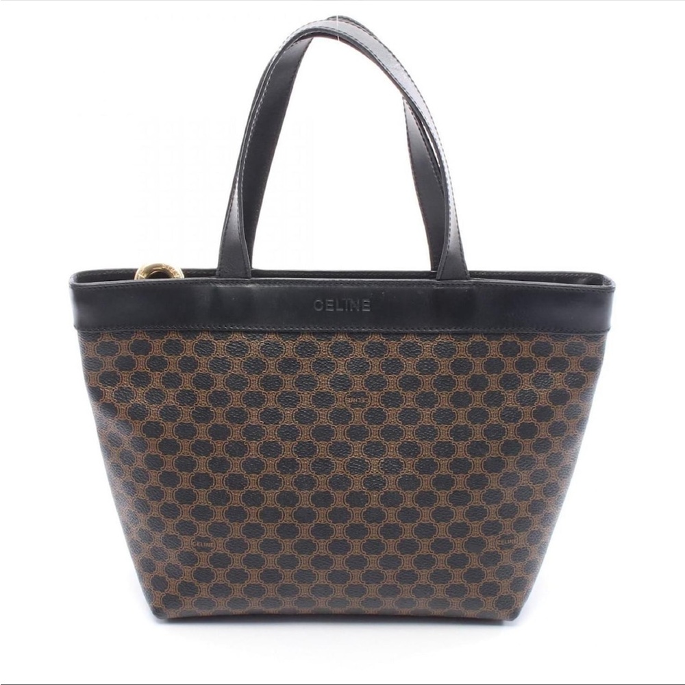 Celine Elegant Black and Brown Tote with Macadam print, leather trim & gold logo - Picture 3 of 13